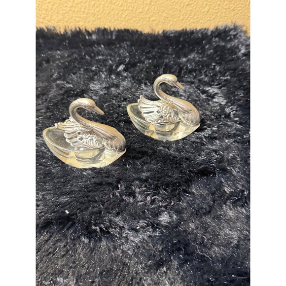 Vintage  Godinger Crystal Sterling Silvet Salt Cellar Articulated Wings Set Of 2 - Picture 1 of 12